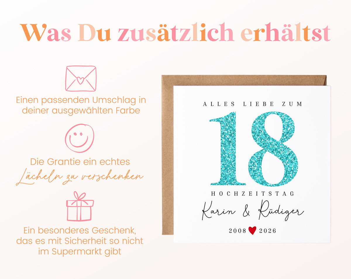 Türkishochzeit Karte - Glitzerzahl 18 - personalisiert