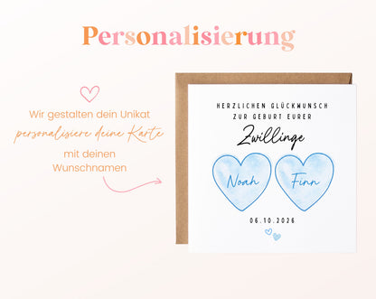 Zwillingskarte Jungen - Geschenk zur Geburt - personalisiert