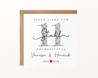 Stahlhochzeit Karte - 11. Hochzeitstag Riffelblech - personalisiert