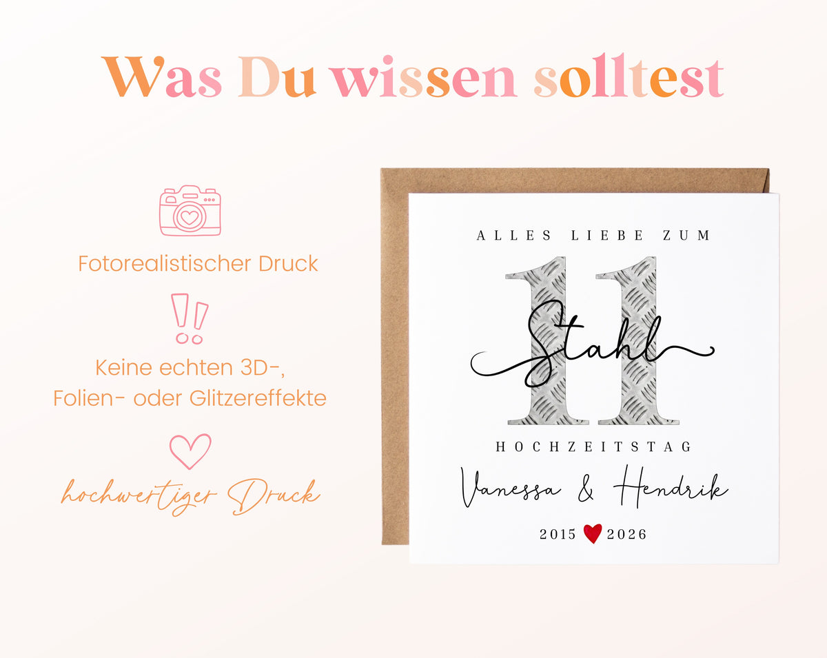 Stahlhochzeit Karte - 11. Hochzeitstag Riffelblech - personalisiert