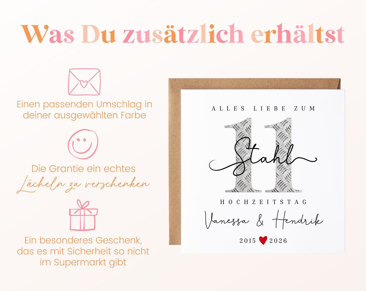 Stahlhochzeit Karte - 11. Hochzeitstag Riffelblech - personalisiert
