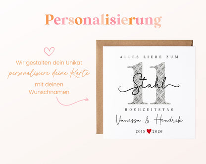 Stahlhochzeit Karte - 11. Hochzeitstag Riffelblech - personalisiert