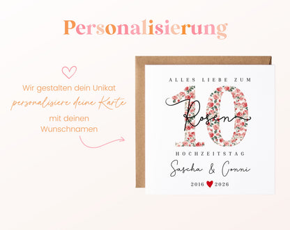 Rosenhochzeit Karte - 10. Hochzeitstag kleine Rosen - personalisiert