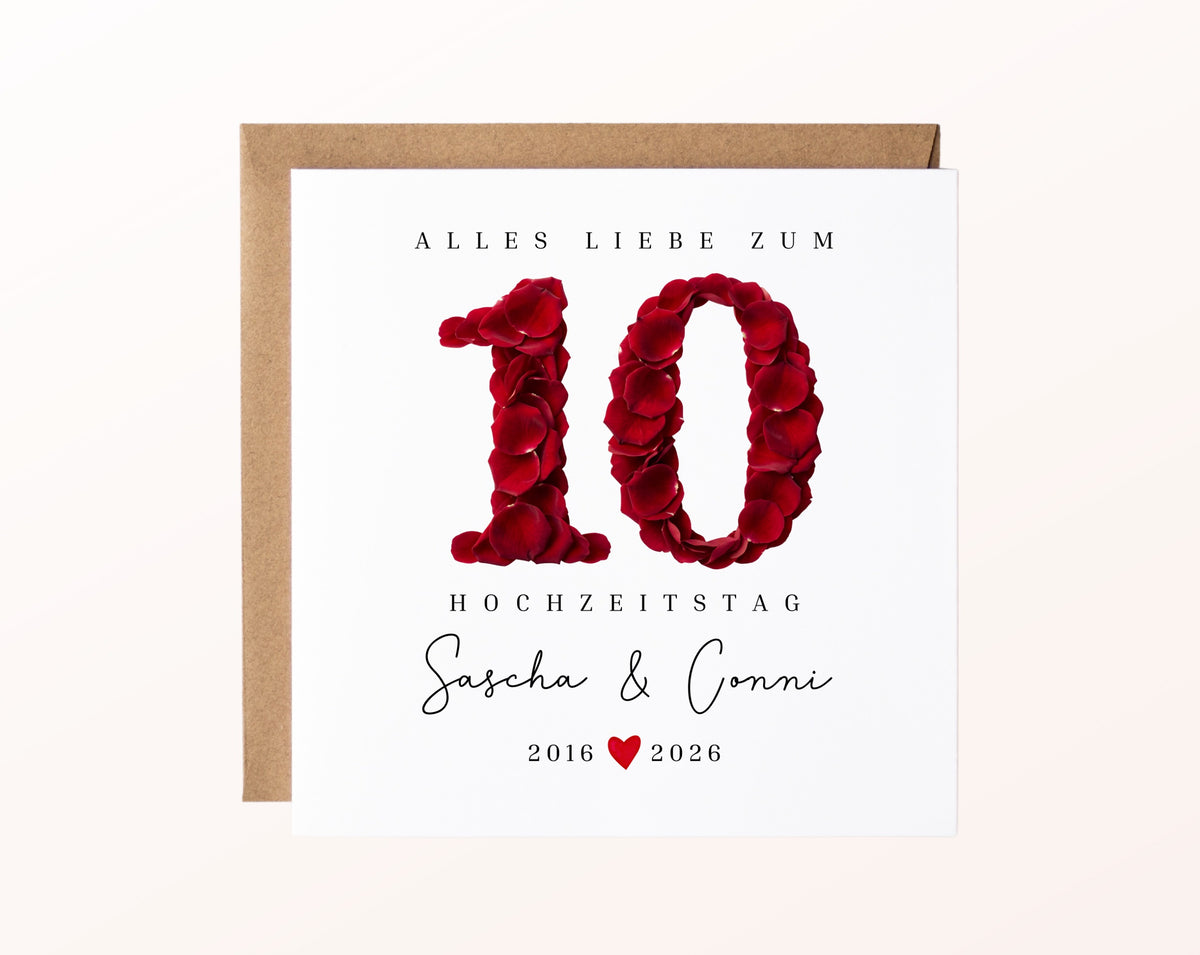 Rosenhochzeit Karte - 10. Hochzeitstag Rosenblüten - personalisiert