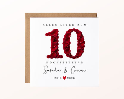 Rosenhochzeit Karte - 10. Hochzeitstag Rosenblüten - personalisiert