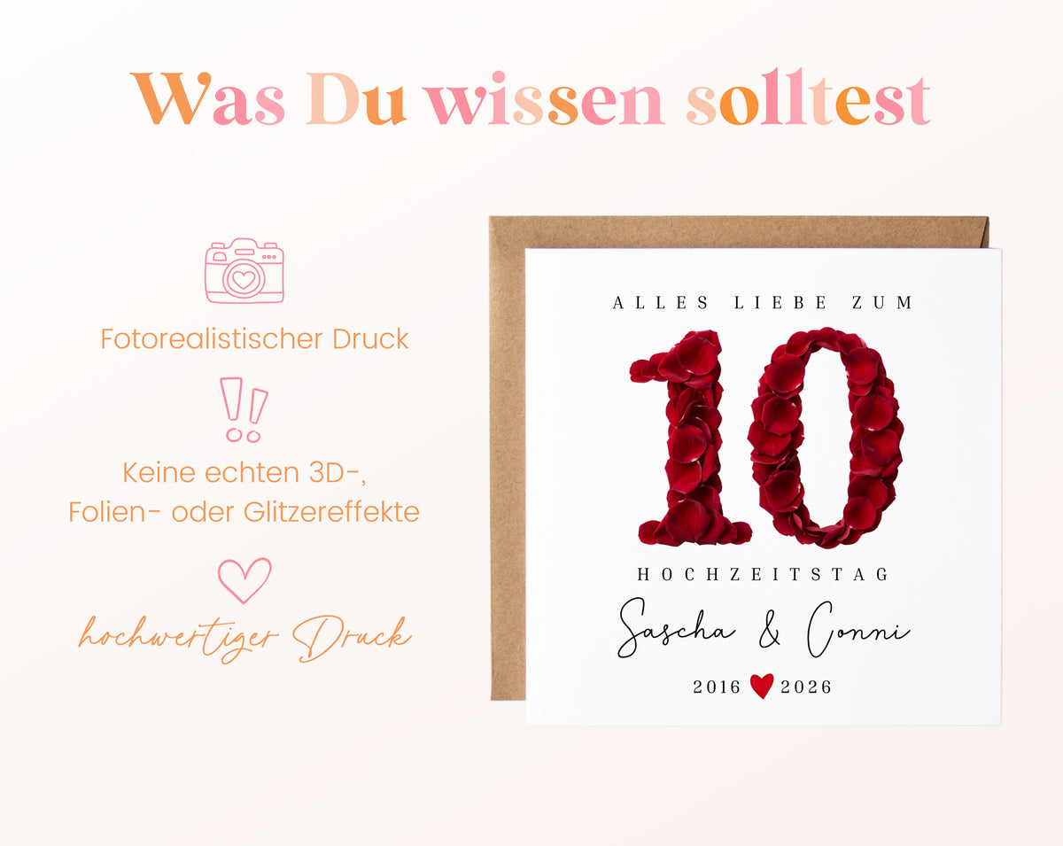 Rosenhochzeit Karte - 10. Hochzeitstag Rosenblüten - personalisiert