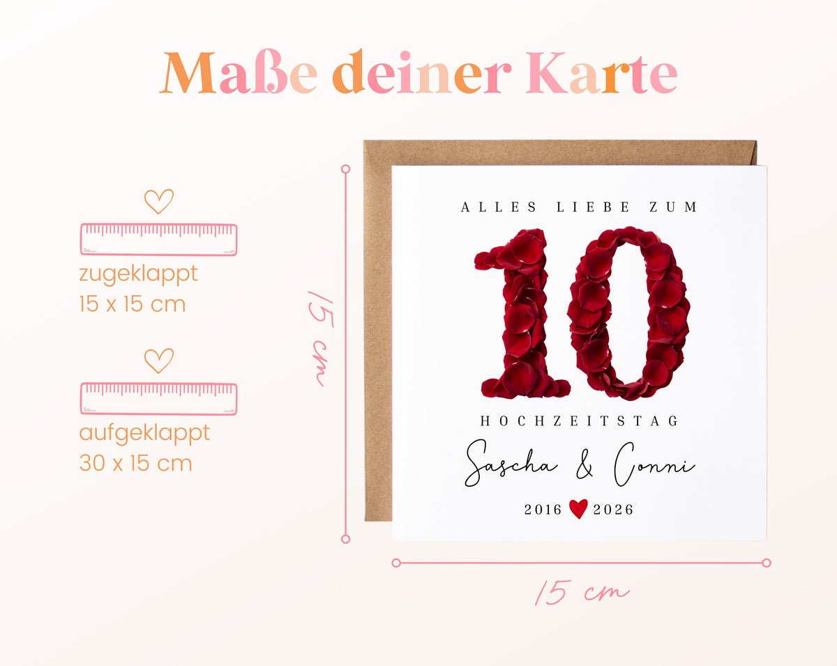 Rosenhochzeit Karte - 10. Hochzeitstag Rosenblüten - personalisiert