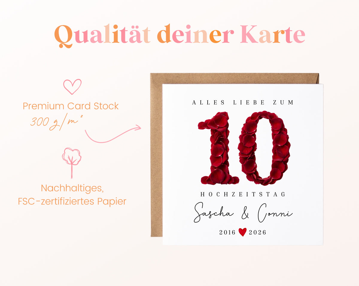 Rosenhochzeit Karte - 10. Hochzeitstag Rosenblüten - personalisiert