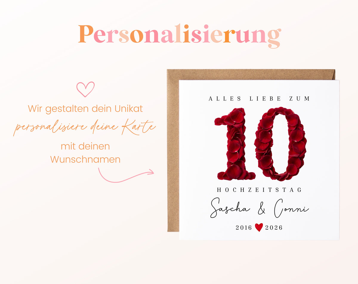 Rosenhochzeit Karte - 10. Hochzeitstag Rosenblüten - personalisiert