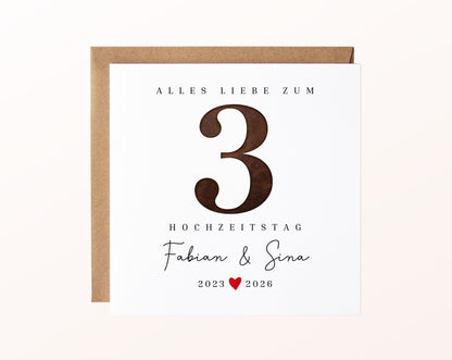 Lederhochzeit Karte - 3. Hochzeitstag Lederzahl - personalisiert