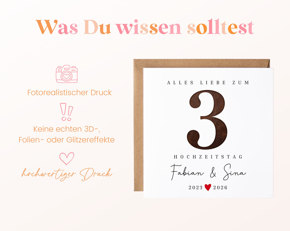 Lederhochzeit Karte - 3. Hochzeitstag Lederzahl - personalisiert