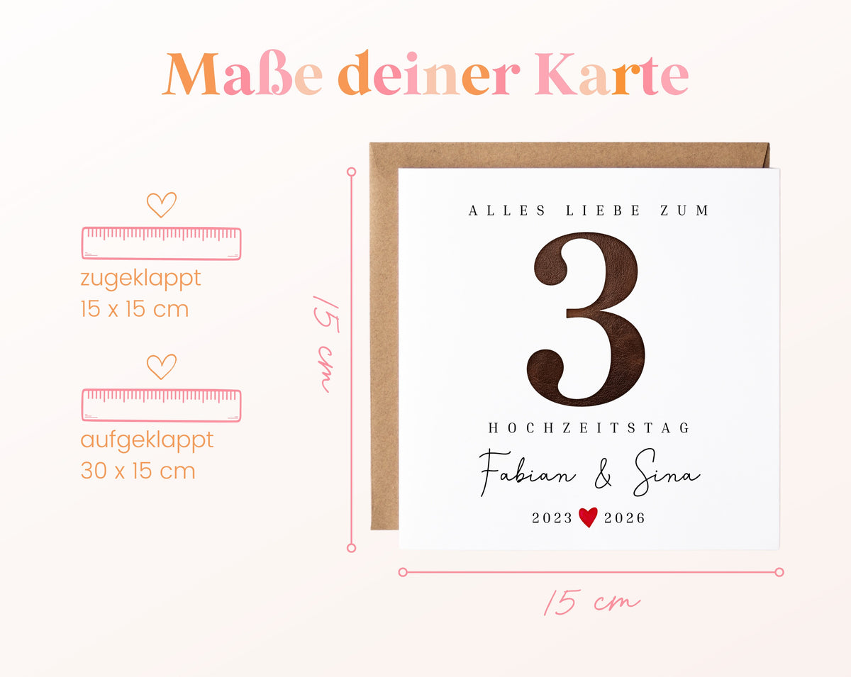 Lederhochzeit Karte - 3. Hochzeitstag Lederzahl - personalisiert