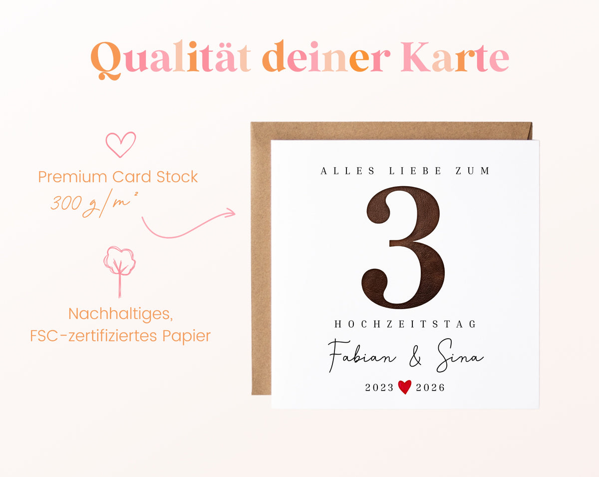 Lederhochzeit Karte - 3. Hochzeitstag Lederzahl - personalisiert