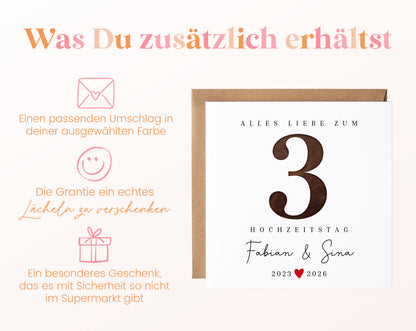 Lederhochzeit Karte - 3. Hochzeitstag Lederzahl - personalisiert