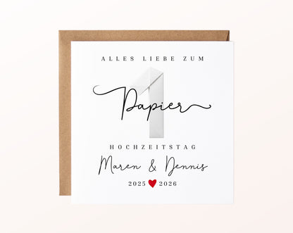 Papierhochzeit Karte - 1. Hochzeitstag Papierzahl - personalisiert
