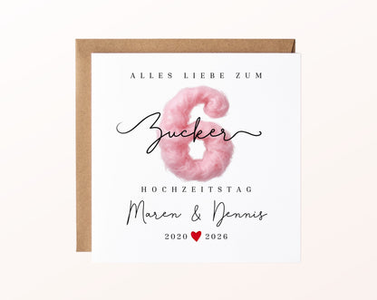 Zuckerhochzeit Karte - 6. Hochzeitstag Zuckerwatte - personalisiert