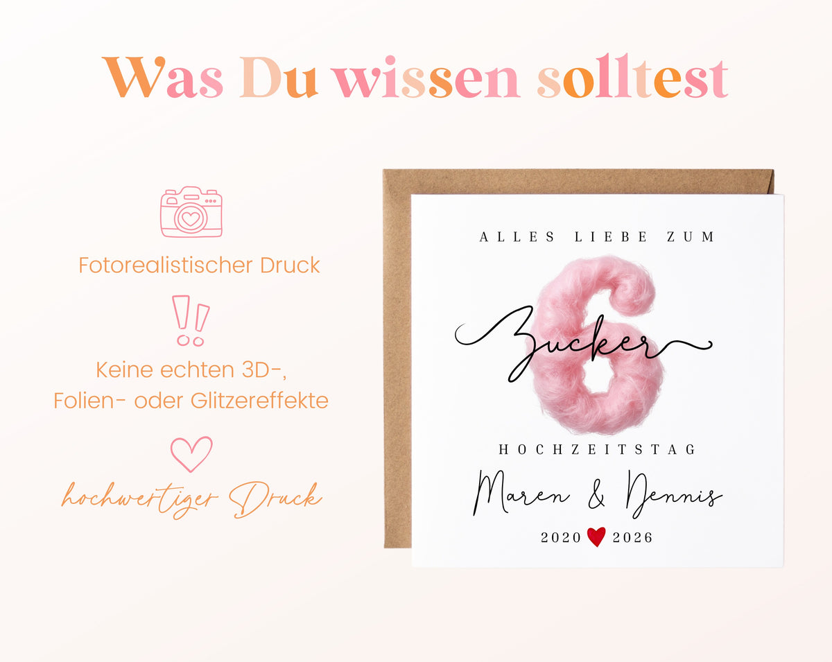 Zuckerhochzeit Karte - 6. Hochzeitstag Zuckerwatte - personalisiert