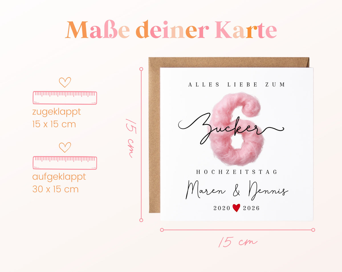 Zuckerhochzeit Karte - 6. Hochzeitstag Zuckerwatte - personalisiert