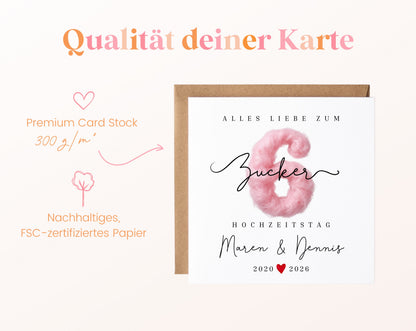 Zuckerhochzeit Karte - 6. Hochzeitstag Zuckerwatte - personalisiert