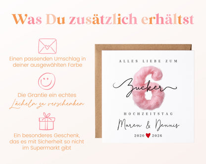 Zuckerhochzeit Karte - 6. Hochzeitstag Zuckerwatte - personalisiert