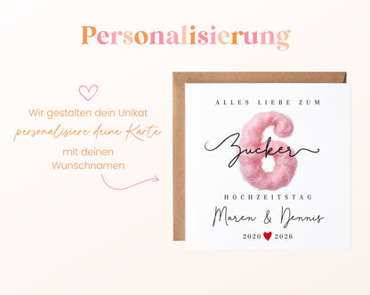 Zuckerhochzeit Karte - 6. Hochzeitstag Zuckerwatte - personalisiert