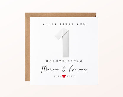 Papierhochzeit Karte - 1. Hochzeitstag Faltpapier - personalisiert