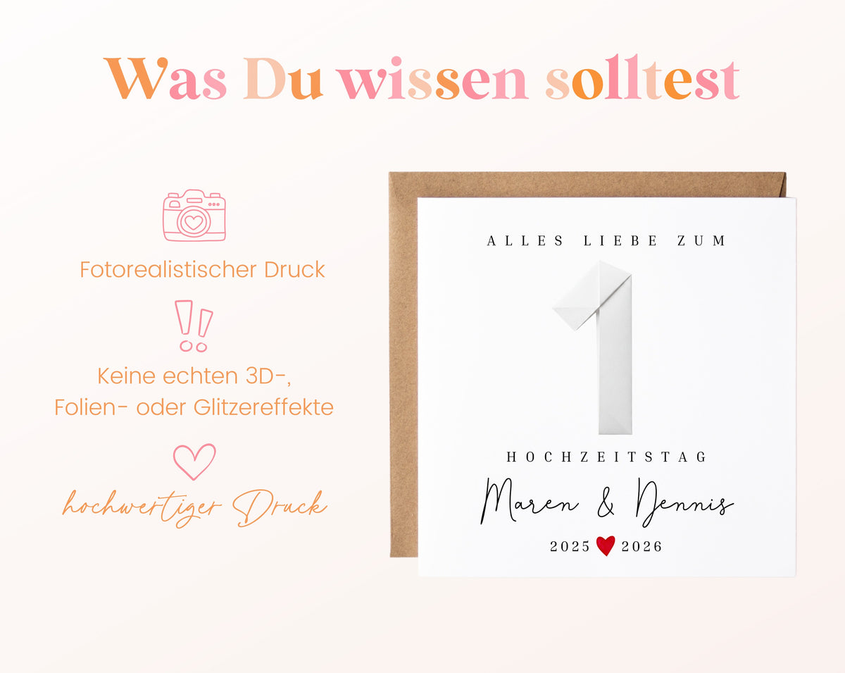 Papierhochzeit Karte - 1. Hochzeitstag Faltpapier - personalisiert