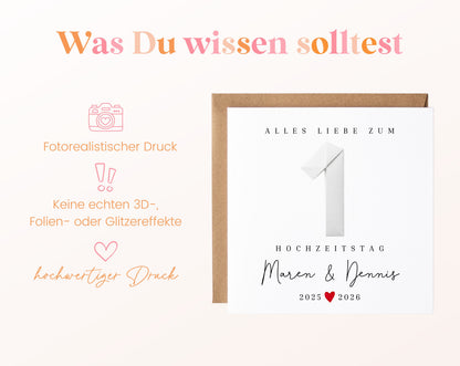 Papierhochzeit Karte - 1. Hochzeitstag Faltpapier - personalisiert
