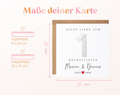 Papierhochzeit Karte - 1. Hochzeitstag Faltpapier - personalisiert