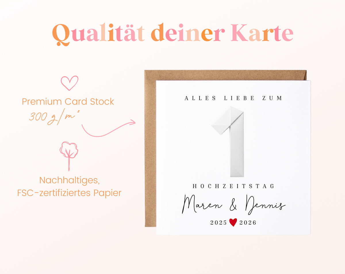 Papierhochzeit Karte - 1. Hochzeitstag Faltpapier - personalisiert