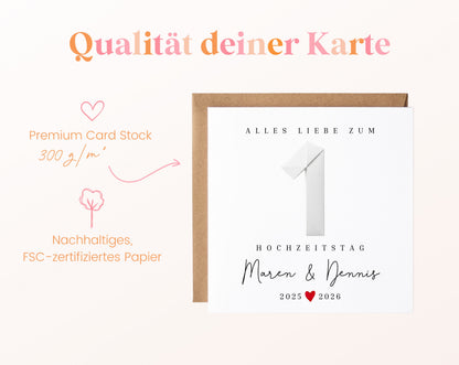 Papierhochzeit Karte - 1. Hochzeitstag Faltpapier - personalisiert