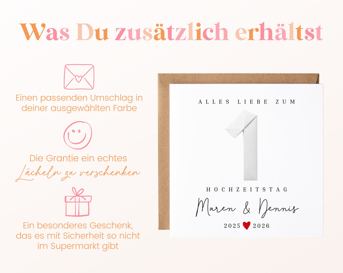 Papierhochzeit Karte - 1. Hochzeitstag Faltpapier - personalisiert