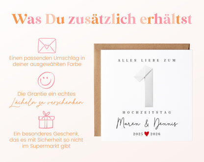 Papierhochzeit Karte - 1. Hochzeitstag Faltpapier - personalisiert