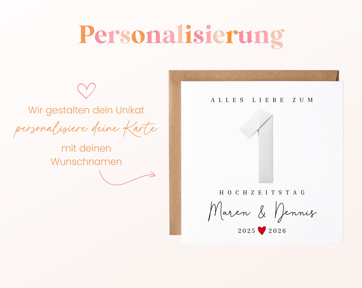 Papierhochzeit Karte - 1. Hochzeitstag Faltpapier - personalisiert