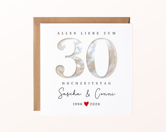 Perlenhochzeit Karte - 30. Hochzeitstag Perlmutt - personalisiert
