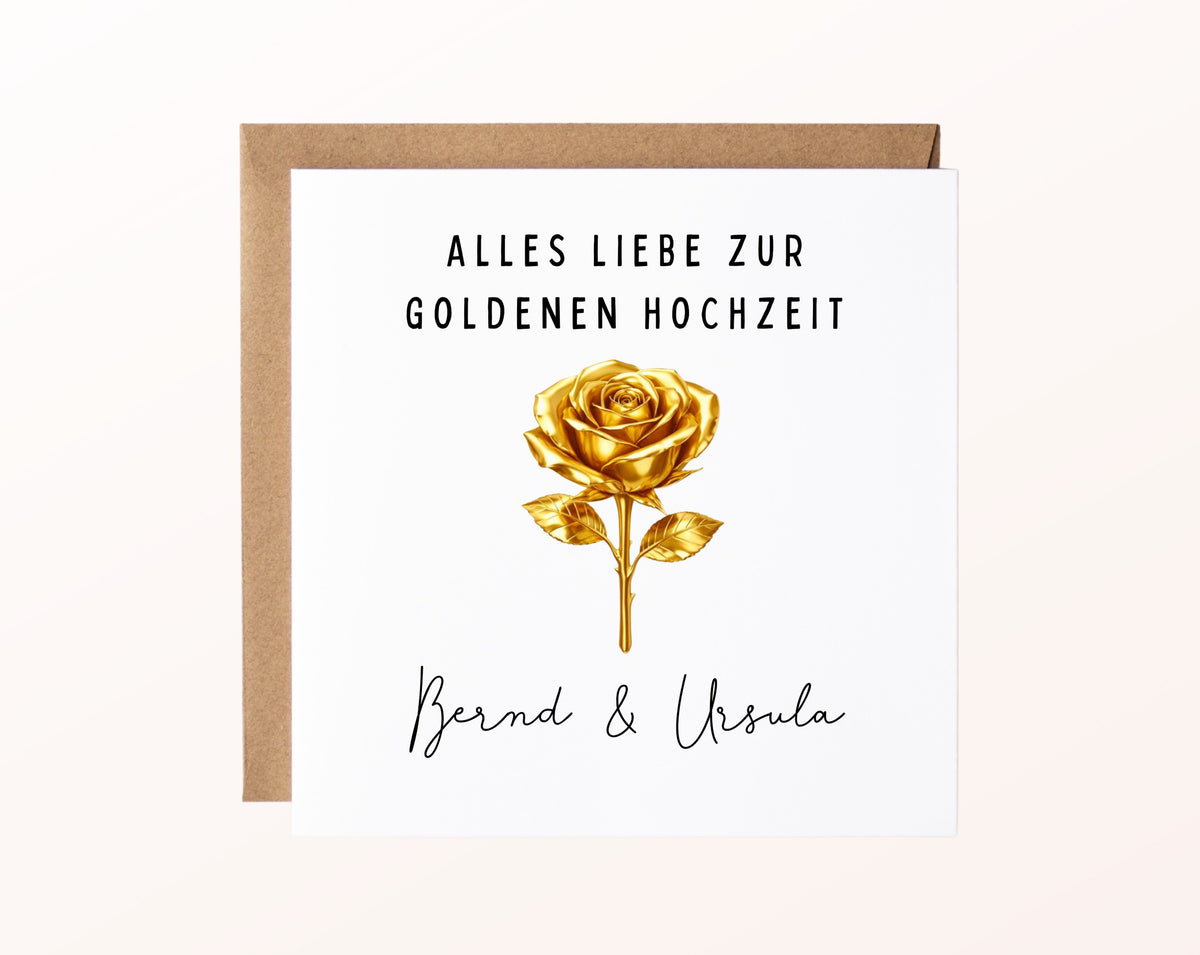 Goldene Hochzeit Karte - goldene Rose - personalisiert