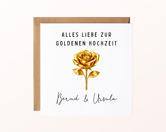 Goldene Hochzeit Karte - goldene Rose - personalisiert