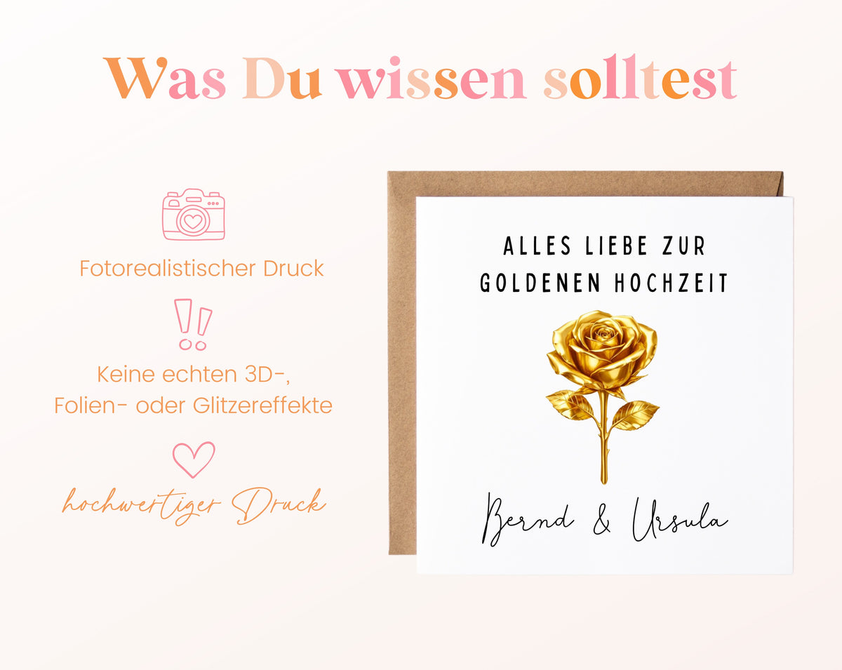Goldene Hochzeit Karte - goldene Rose - personalisiert