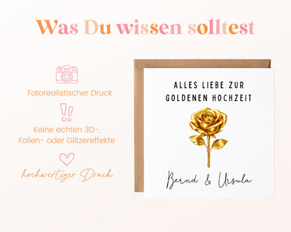Goldene Hochzeit Karte - goldene Rose - personalisiert
