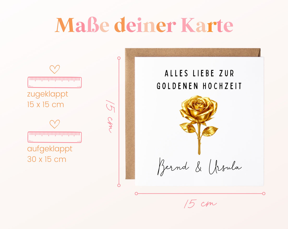 Goldene Hochzeit Karte - goldene Rose - personalisiert