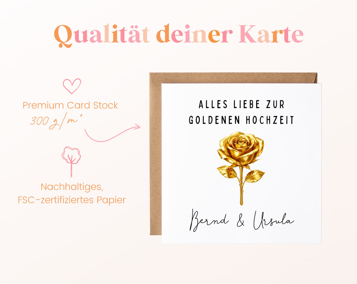 Goldene Hochzeit Karte - goldene Rose - personalisiert