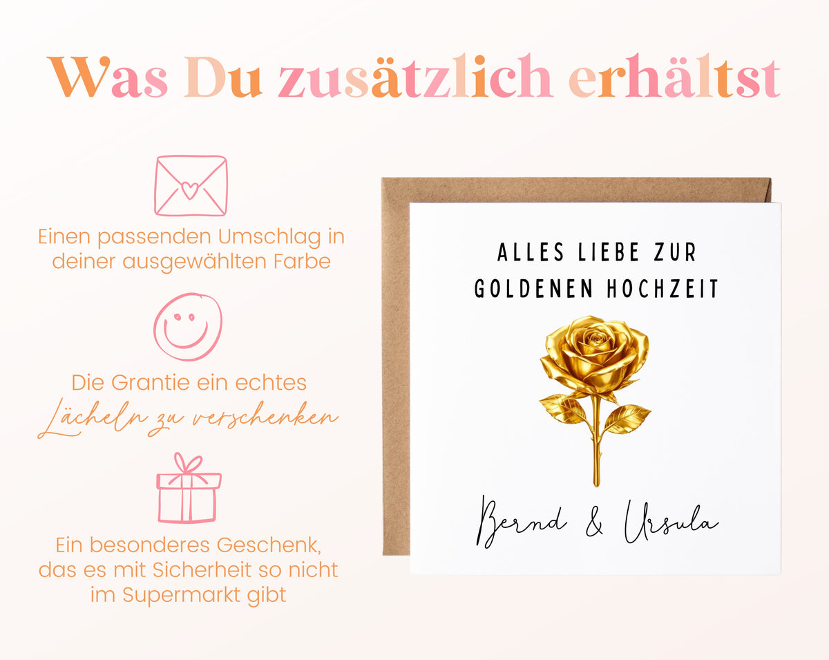 Goldene Hochzeit Karte - goldene Rose - personalisiert