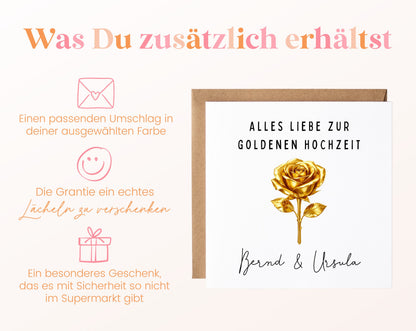 Goldene Hochzeit Karte - goldene Rose - personalisiert