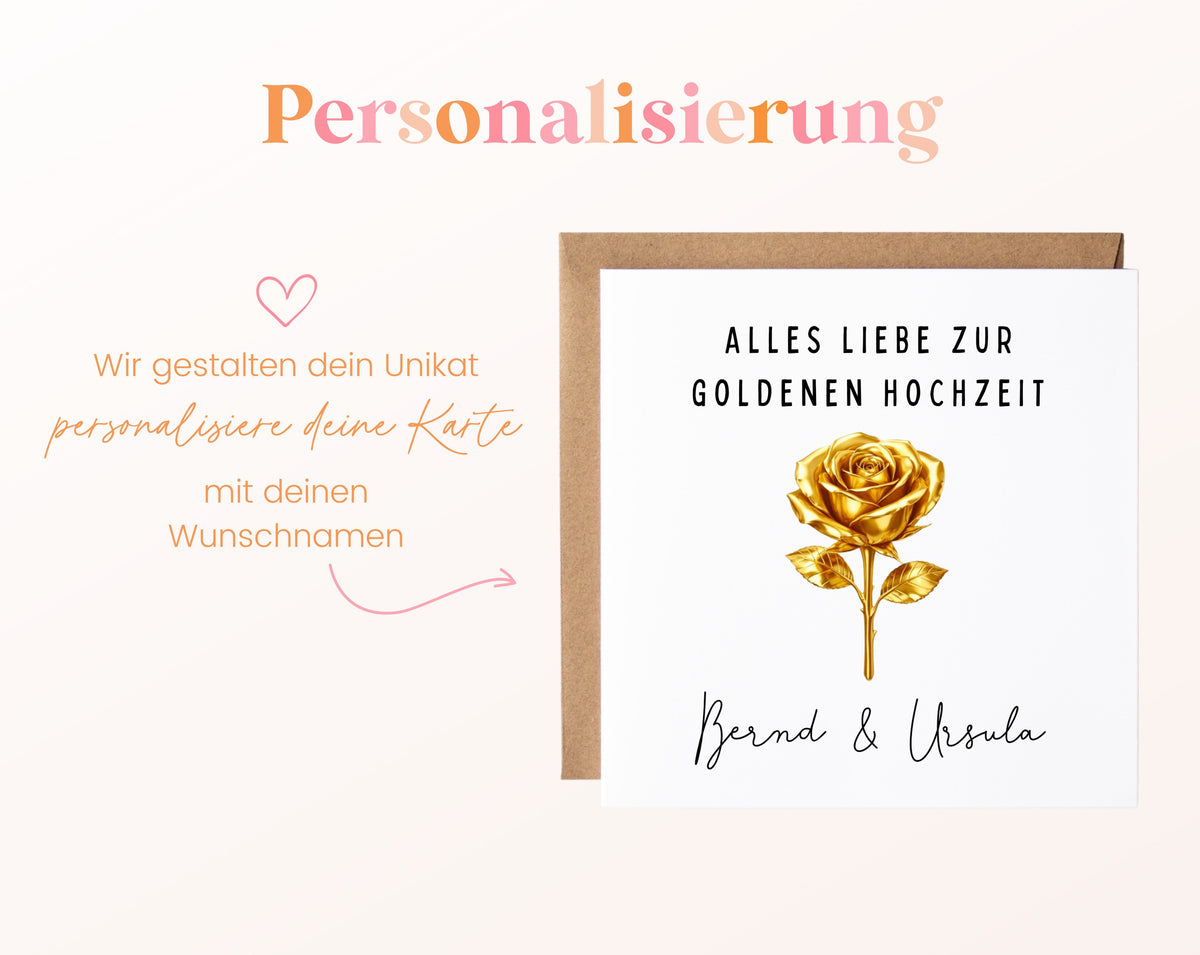 Goldene Hochzeit Karte - goldene Rose - personalisiert