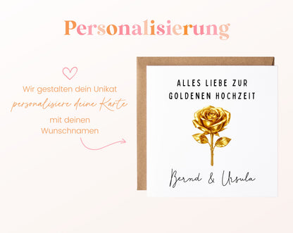Goldene Hochzeit Karte - goldene Rose - personalisiert