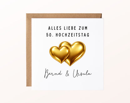 Goldene Hochzeit Karte - Doppelherzen - personalisiert