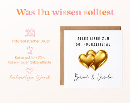 Goldene Hochzeit Karte - Doppelherzen - personalisiert
