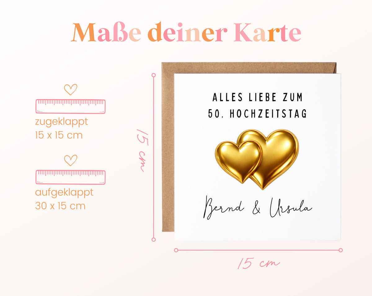 Goldene Hochzeit Karte - Doppelherzen - personalisiert