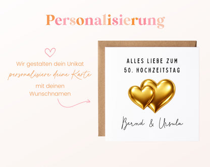 Goldene Hochzeit Karte - Doppelherzen - personalisiert