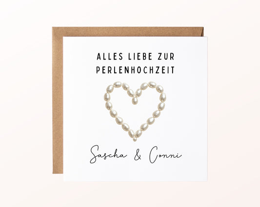 Perlenhochzeit Karte - Perlenherz - personalisiert
